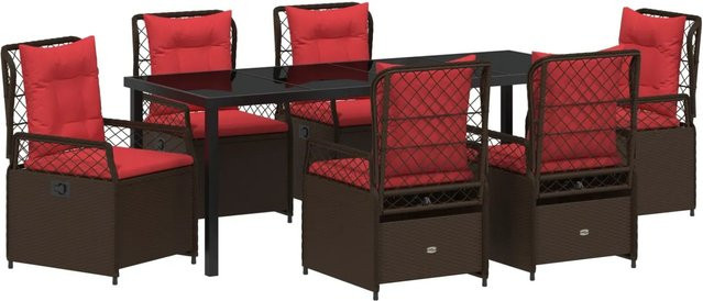 vidaXL Garten Essgruppe 7-teilig aus Poly-Rattan und Glas in Braun - Bild 1