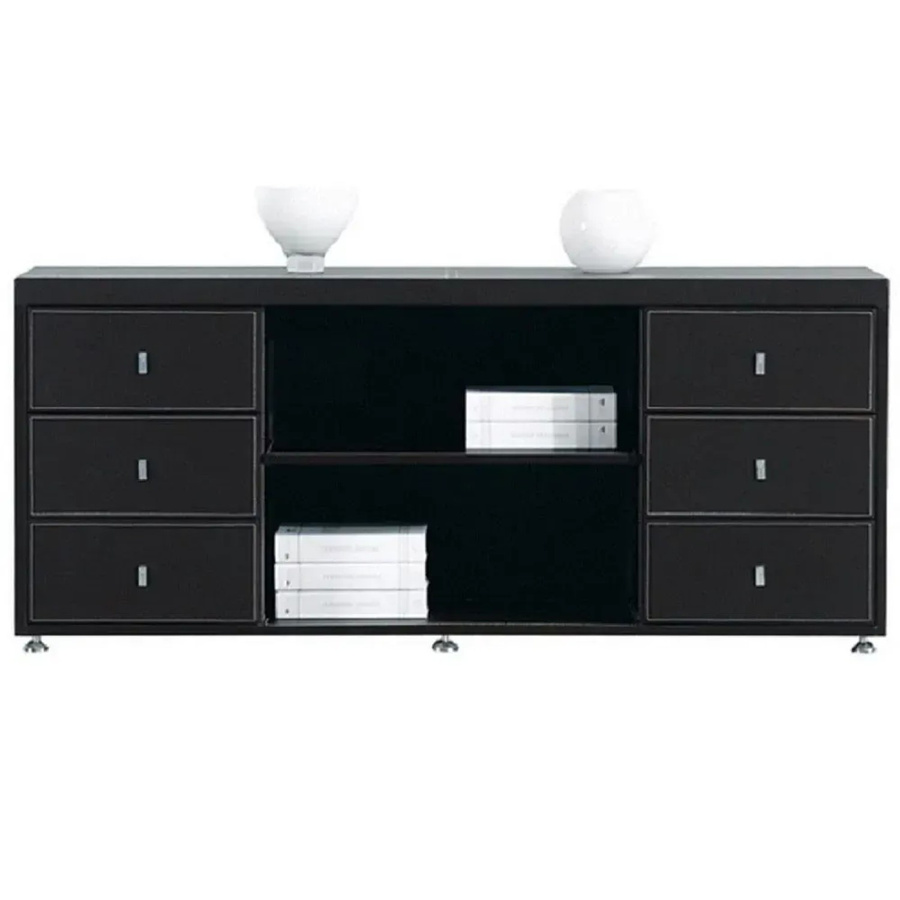 Jet-Line Aktenschrank Padova Sideboard in Schwarz mit Kunstlederbezug, H: 66 cm, B: 160 cm, T: 45 cm - Bild 2