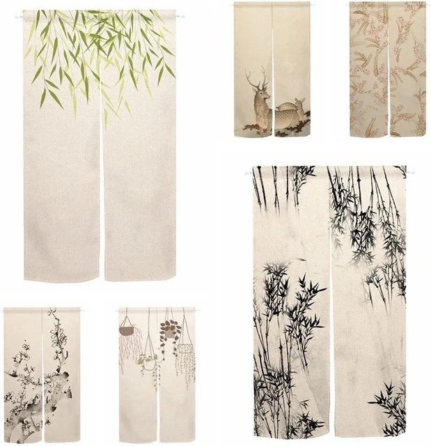 VIKAMA Minimalistischer Vorhang im Zen-Stil mit Bambusmuster, halbtransparent, waschbar, Breite: 80 cm, Höhe: 150 cm - Bild 1