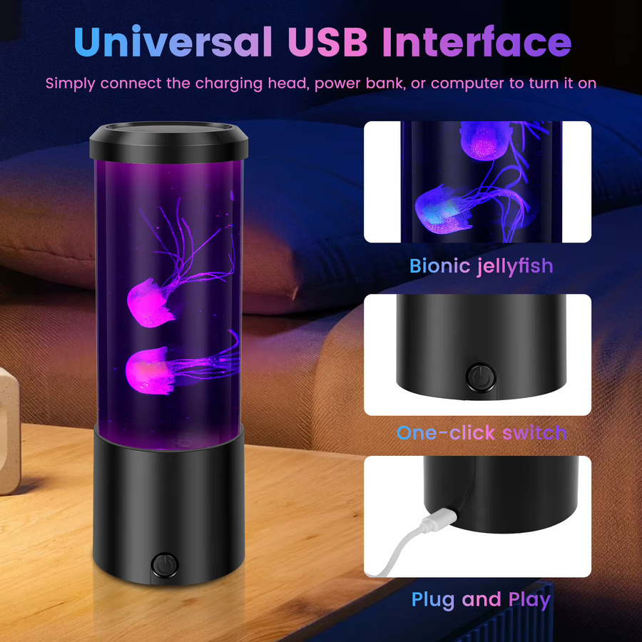 LED Quallen Lava Lampe als dekoratives Mini Aquarium mit USB-Anschluss, Multicolor, Schwarz - Bild 3