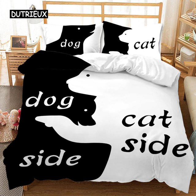 Bettgarnitur mit Tagesdecke und Bettbezug in Schwarz-Weiß aus Polyester, B/B: 245 x 210 cm - Bild 1