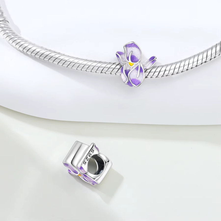 Orstarry Charm Maiglöckchen, 925 Silber, Lila Iris-Blumenperle, Unisex - Bild 1