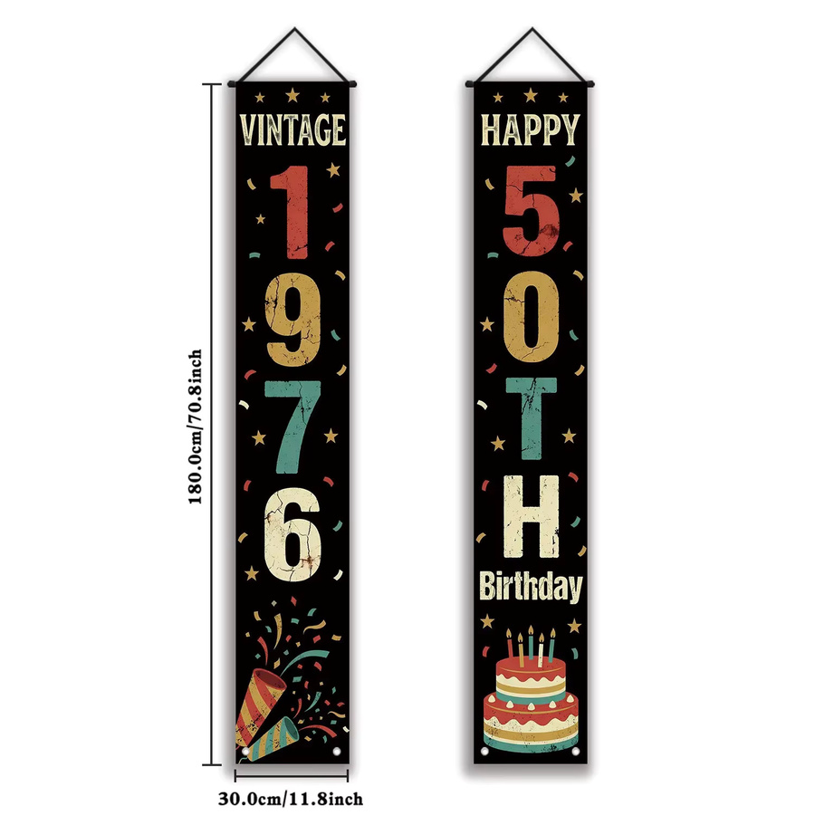 OURFETE Retro-Türbanner zum 50. Geburtstag Vintage 1976 Happy 50th Veranda-Dekoration Schwarz B/H: 180 x 30 cm - Bild 5