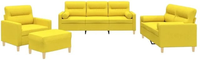 vidaXL 4-teilige Sofagarnitur in Hellgelb mit Stoffbezug, 3-Sitzer, 2-Sitzer, Sessel und Ottoman für dein Wohnzimmer - Bild 1