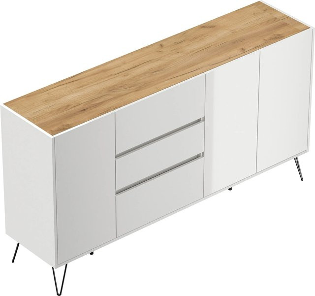Posseik Sideboard Industrial Q in Weiß Eiche mit 3 Schubladen und 3 Türen, B: 177,0 cm, H: 42,0 cm, T: 93,6 cm - Bild 1