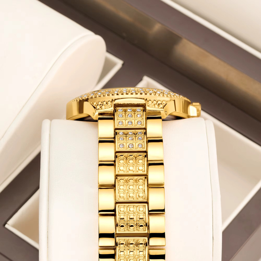 YaLaLuSi Armbanduhr, Quarz, Edelstahl, Gold, Kristall, Damen - Bild 3