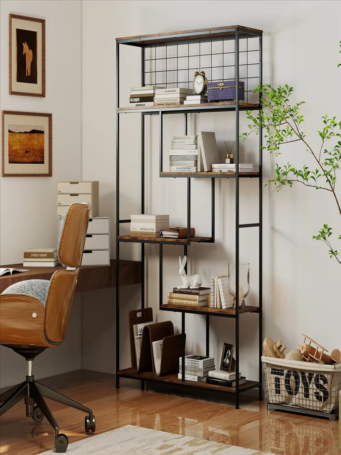 GOFLAME 6-stufiges Bücherregal im Industrial-Design mit Metallnetz in Schwarz Matt - Bild 4