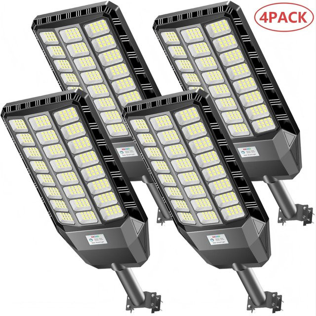 Adewalk Solar-Straßenlaterne 4er-Pack in Schwarz mit LED-Weitwinkelbeleuchtung, 6500 K Kaltweiß, 2000 W, IP67 wasserdicht mit Bewegungssensor und Dämmerungssensor für den Außenbereich - Bild 1