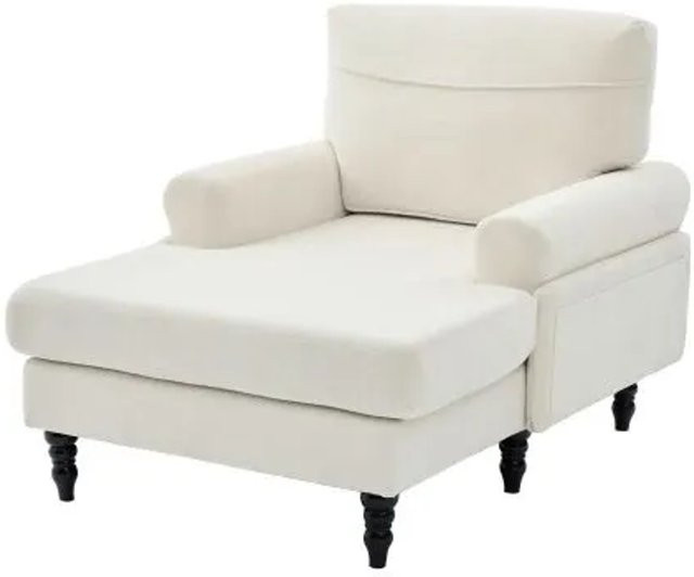 PXloue Chenille-Liegestuhl mit Aufbewahrung in Beige für Wohnzimmer und Schlafzimmer - Bild 1