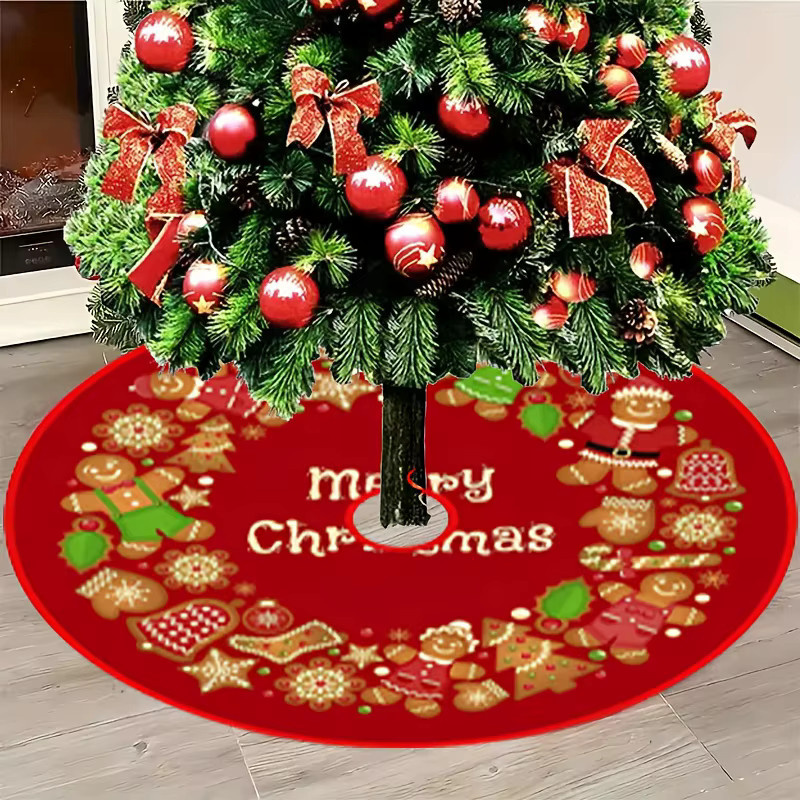 VIKAMA Weihnachtsbaumrock mit Merry Christmas Lebkuchenmann-Aufdruck in Rot - Bild 2