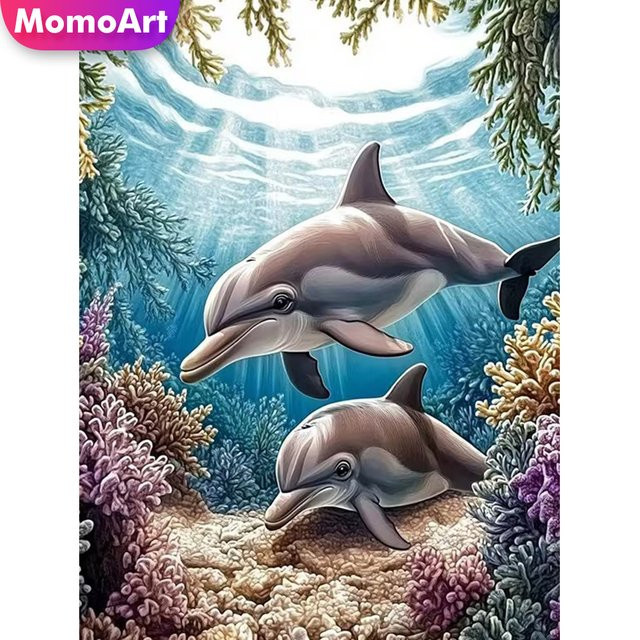 Momoart 5D-Diamant-Mosaik Set Delfin für Kinder, buntes Diamant-Gemälde zum Selbermachen für Anfänger, B/H: 30 x 30 cm - Bild 1