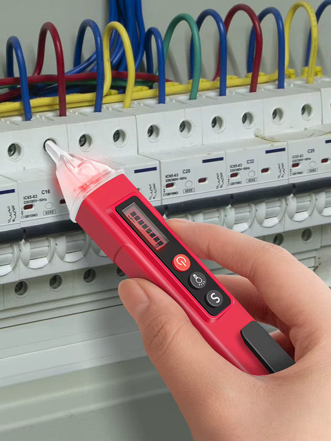 ANENG VC1010 Digitaler Spannungsdetektor in Rot, berührungsloser Spannungssensor für Wechselspannung von 12-1000V zur Prüfung von Null- und Phasenleitung - Bild 6