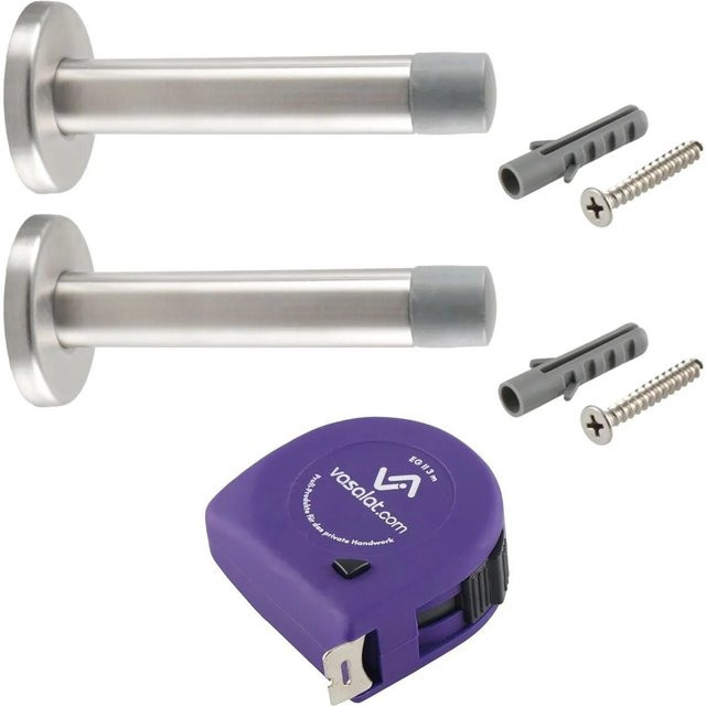 vasalat Set Türstopper Wandmontage mit Dämpfer aus Edelstahl in Silber Matt, Durchmesser: 20 mm, Länge: 120 mm - Bild 1