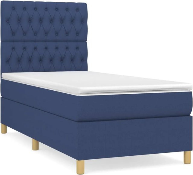 vidaXL Boxspringbett mit Matratze Blau, Hybridbett mit Taschenfedern, B/T/H: 90 x 200 x 128 cm - Bild 1