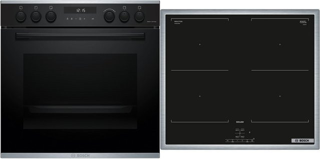 Bosch Herdset mit Induktionskochfeld HEG278AB4 und Backofen NVQ645CB6M in Schwarz und Edelstahl - Bild 1