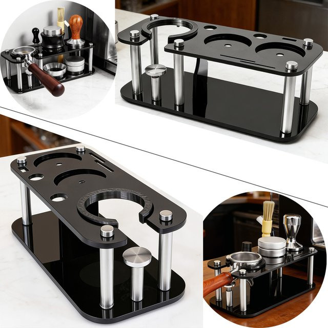 XINGZHAOHOME Siebträger und Tamper Ständer in Schwarz für 51mm, 53mm und 58mm mit doppelschichtiger Aufbewahrung für Espresso-Tamper und Verteiler - Bild 1