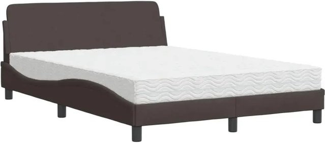 vidaXL Bett mit Matratze aus Stoff und Kiefernholz in Braun, B/T/H: 120 x 200 x 17 cm - Bild 1