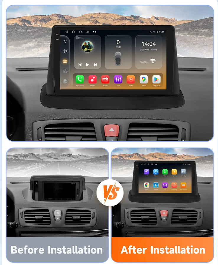 OSSURET Android Autoradio für Renault Megane 3 2008-2014 mit 9 Zoll Touchscreen, GPS, Wi-Fi und Wireless Carplay, Schwarz - Bild 3
