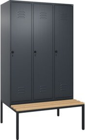 C+P Spind Classic PLUS Garderobenschrank mit Sitzbank, 3 Abteile, Anthrazit, B/T/H: 212,0 x 120,0 x 81,5 cm - Bild 1