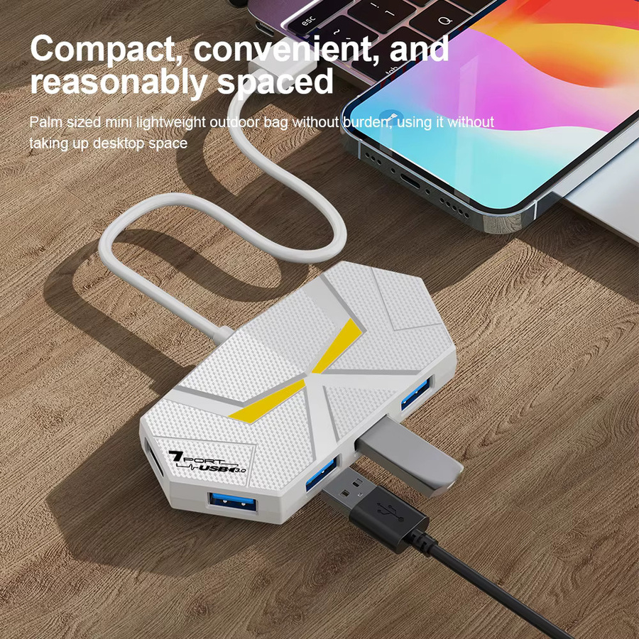 Kebidumei USB-C USB 3.0 Hub Docking Station mit 7 Ports, 5 Gbit/s High Speed Übertragung und PD Netzteil, Schwarz - Bild 5