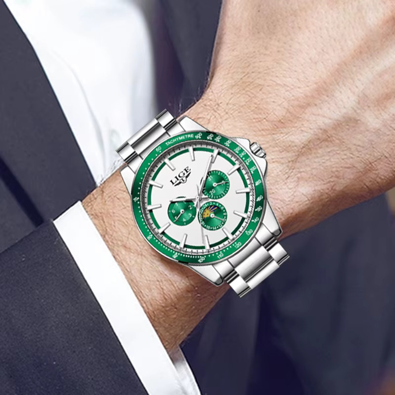 LIGE Armbanduhr Quarz, Edelstahl, Silber, Herren, 3 ATM, Leuchtzeiger - Bild 6