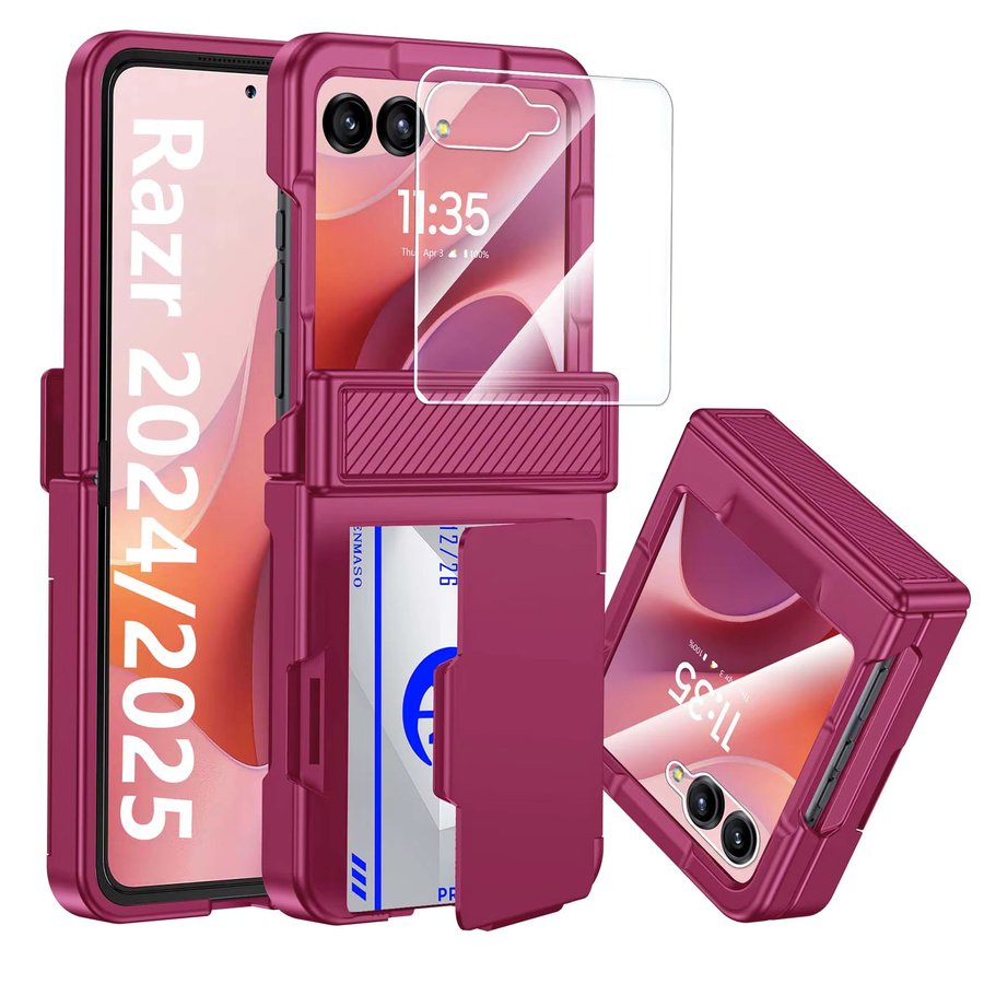 Motorola Razr Handyhülle mit Kartenclip, Scharnierschutz, RFID-Abschirmung und Displayschutzfolie in Rosenrot - Bild 7