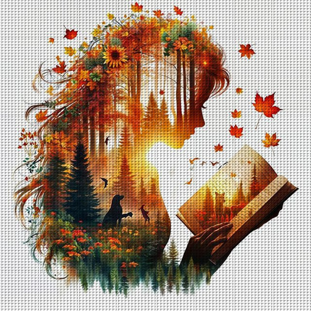 Maple & Book Soul Kreuzstich-Set zum Selbermachen, 11CT Stickerei in Multicolour, B/H: 36 x 36 cm - Bild 1