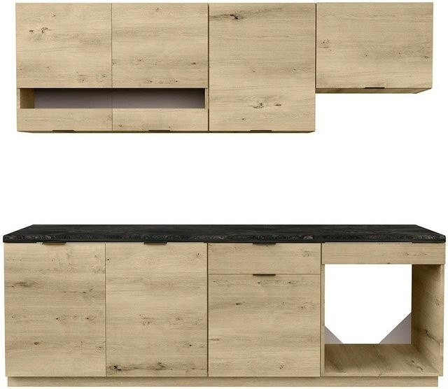Küchenzeile Vente-unique Carmeo in Anthrazitgrau und Naturfarben Hell, Breite: 200 cm - Bild 1