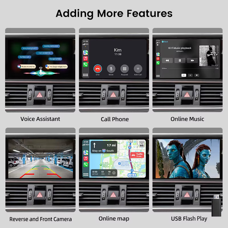 Junsun Android Auto und Wireless CarPlay Interface für Audi A6 A7 7C RMC 2012-2018 mit Mirror Link, AirPlay, Bluetooth, USB und Rückfahrkamera Unterstützung - Bild 3