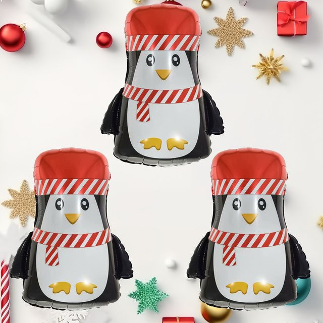3er-Set Pinguin-Folienballons in Mehrfarbig für deine Weihnachtsdekoration und Party-Accessoires - Bild 1