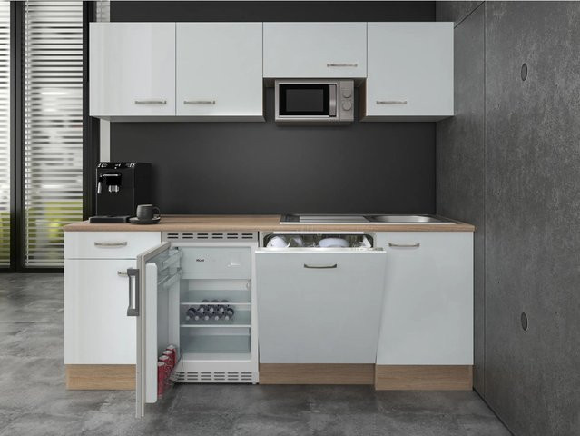 Flex-Well Exclusiv Büroküche Valero in Hochglanz Weiß und Sonoma Eiche, Höhe: 210 cm, Tiefe: 60 cm - Bild 1