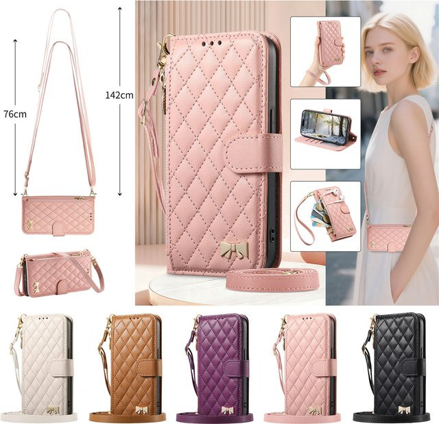 Samsung Crossbody Handyhülle aus PU-Leder mit Reißverschluss und Handgelenk-Gurt als Brieftasche für Galaxy S25 Plus S24 FE S23 Ultra S22 A56 5G A54 in Schwarz oder Weiß - Bild 1