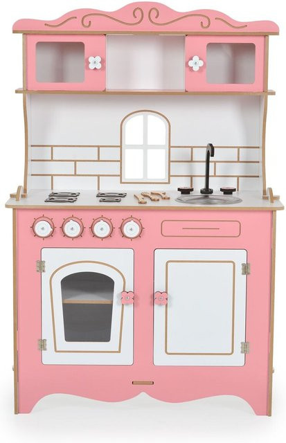 Moni Kinder-Holzküche Rosey CG39 aus Holz mit Herd, Backofen, Spülbecken und Küchenutensilien in Pink - Bild 1