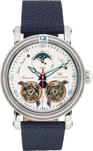 Carl von Zeyten Herrenuhr Automatik, Edelstahl, Leder, 46 mm, Weiß - Bild 1