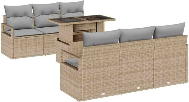 vidaXL Gartensofa-Set aus Poly-Rattan in Beige und Grau mit 7 Teilen und Kissen - Bild 1