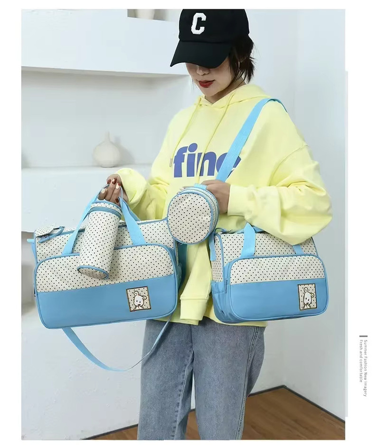 5-teiliges Set Baby Wickeltasche und Kinderwagen Organizer für unterwegs in Beige oder Blau - Bild 1