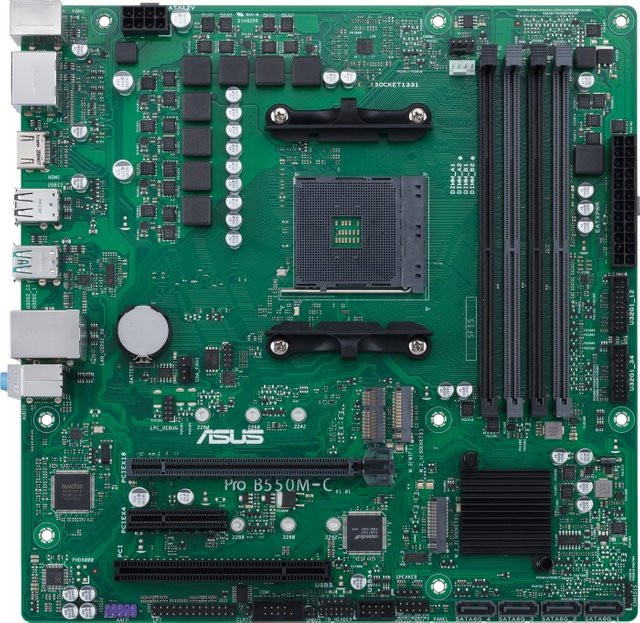 ASUS Pro B550M-C/CSM Motherboard micro ATX mit AMD B550 Chipsatz, Socket AM4, DDR4, USB-C Gen2, USB 3.2 und Gigabit LAN in Schwarz und Grün - Bild 1