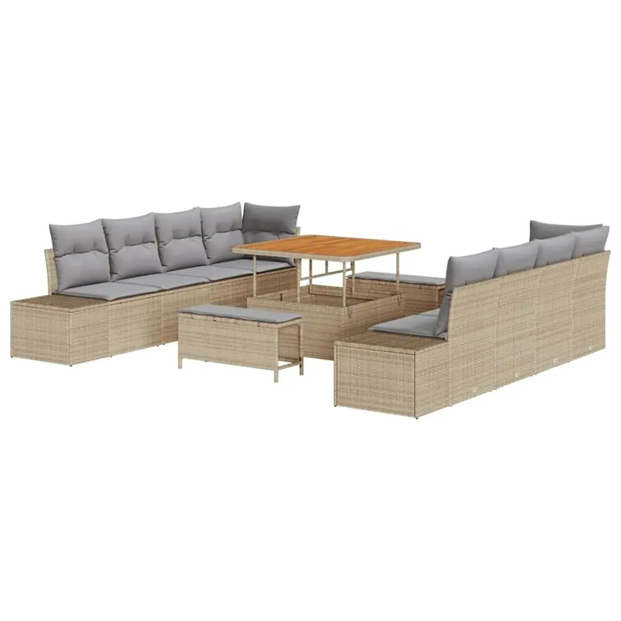 vidaXL Garten-Sofa-Set 11-tlg. in Beige aus Poly-Rattan mit Kissen und Metallgestell für Terrasse und Garten - Bild 2
