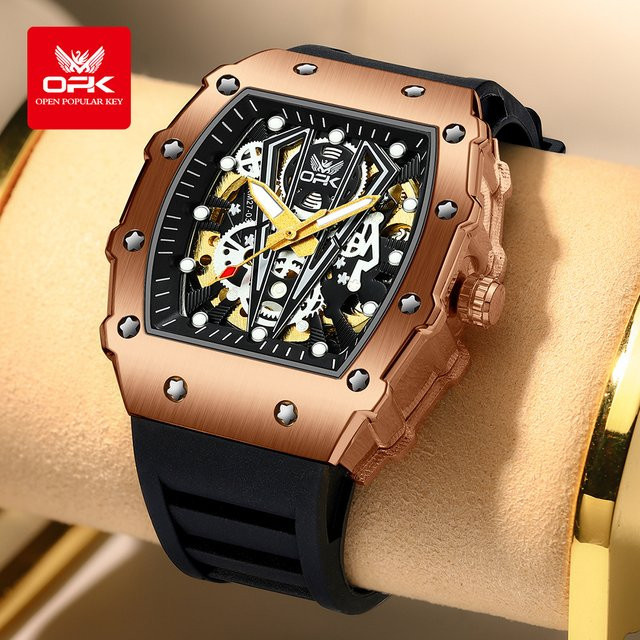 OPK Armbanduhr Automatik, Edelstahl, Schwarz, Eckig, Herren - Bild 1