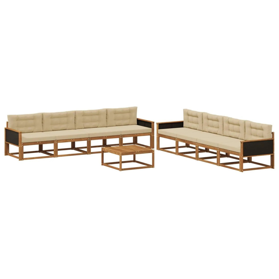 vidaXL Outdoor-Sofagarnitur L-Form aus Akazienholz mit 9-teiligem Set in Natur und Beige - Bild 2