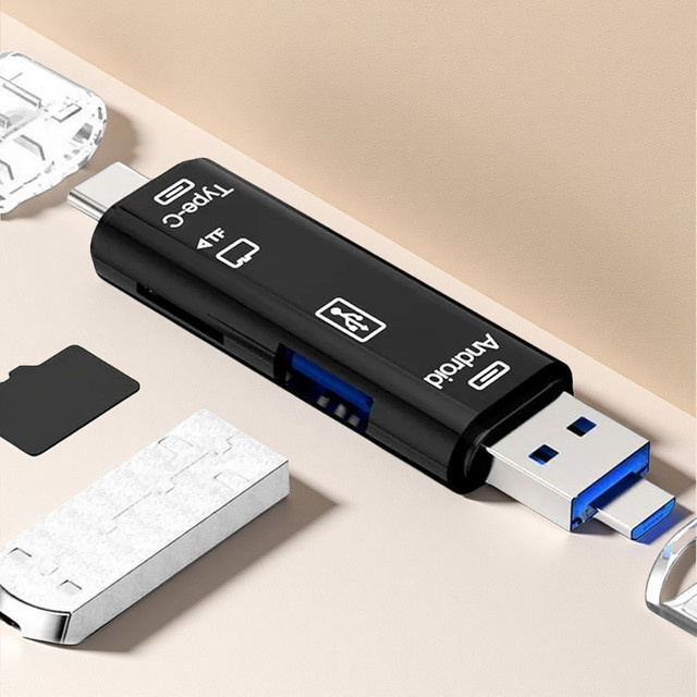 5in1 USB Typ C und Micro USB OTG Multifunktions-Adapter mit Speicherkartenleser in Schwarz oder Weiß - Bild 1