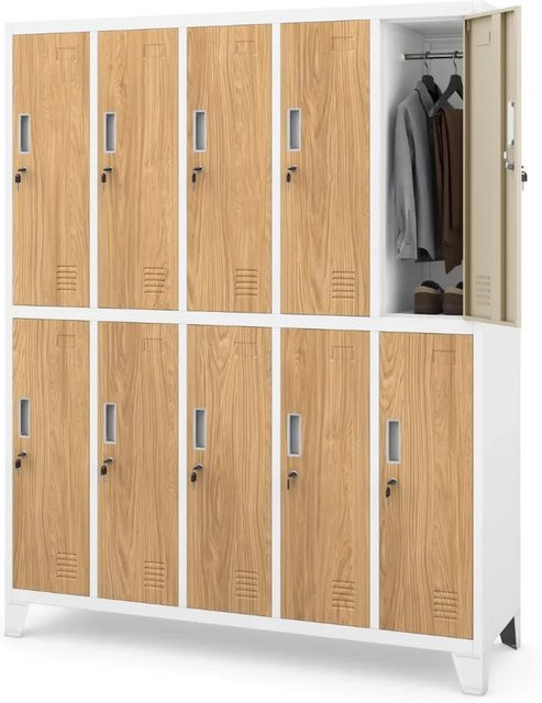 JAN NOWAK Umkleideschrank BARTEK 10 Abteile Schließfachschrank mit Etikettenhalter, Weiß-Goldene Eiche, H x B x T: 172 x 136 x 45 cm - Bild 1