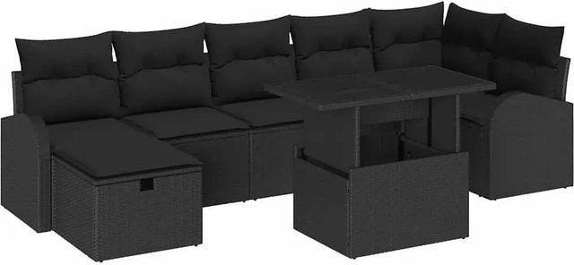 vidaXL Garten-Sofa-Set aus Poly-Rattan in Schwarz, 8-teiliges L-Shape Lounge-Set mit Kissen und Stauraumfunktion - Bild 1