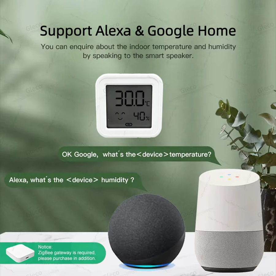 Gleco Zigbee 3.0 Temperatur- und Feuchtigkeitssensor mit LCD-Bildschirm als Hygrometer und Thermometer für Tuya, Z2M und Home Assistant Automatisierung in Weiß und Braun - Bild 3
