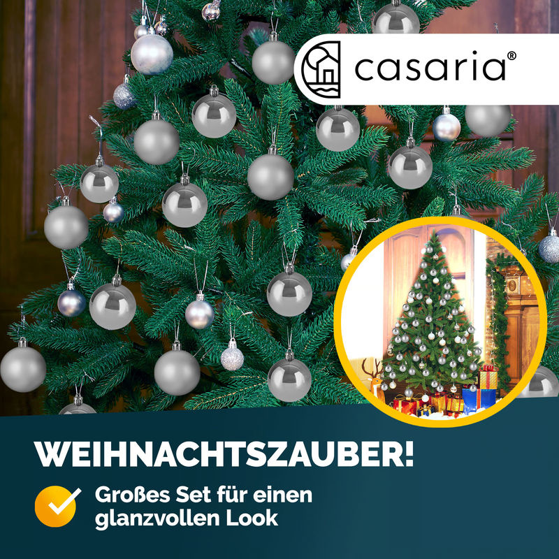 Casaria Weihnachtskugeln Silber aus Kunststoff, 54er Set als Hängeornament für deine Weihnachtsdekoration - Bild 2