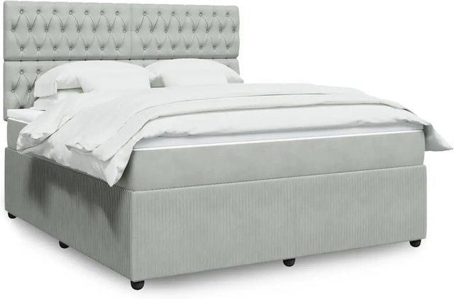 vidaXL Boxspringbett mit Matratze in Hellgrau aus Samt mit USB-Ladeport und Unterbettbeleuchtung B/T: 180 x 200 cm - Bild 1