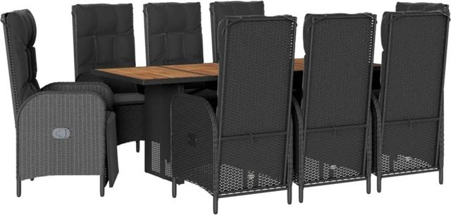 vidaXL 9-teilige Garten-Essgruppe aus Poly-Rattan und Akazienholz in Schwarz mit Kissen - Bild 1