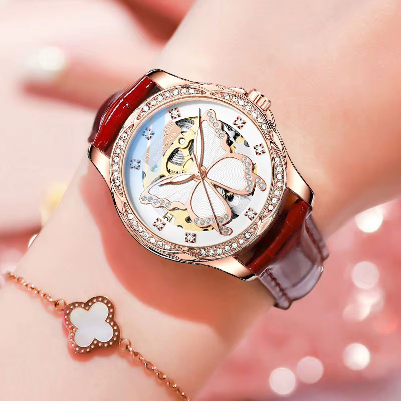 LUOLINGONGJUE Armbanduhr Automatik, Edelstahl, Roségold, Diamant, Damen - Bild 4