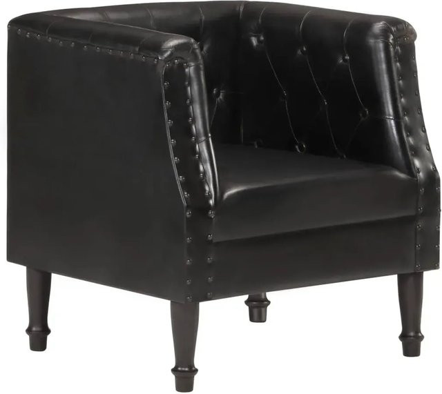 vidaXL Sessel Modell 6 in Schwarz aus Echtleder und Mangoholz im Retro-Stil mit Armlehnen, Breite: 57 cm, Tiefe: 64 cm, Höhe: 40 cm - Bild 1