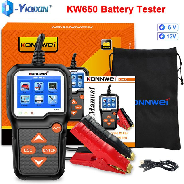KONNWEI KW650 Batterie Tester und Analysator für Auto und Motorrad, 12V/6V, 2000CCA, Schwarz - Bild 1